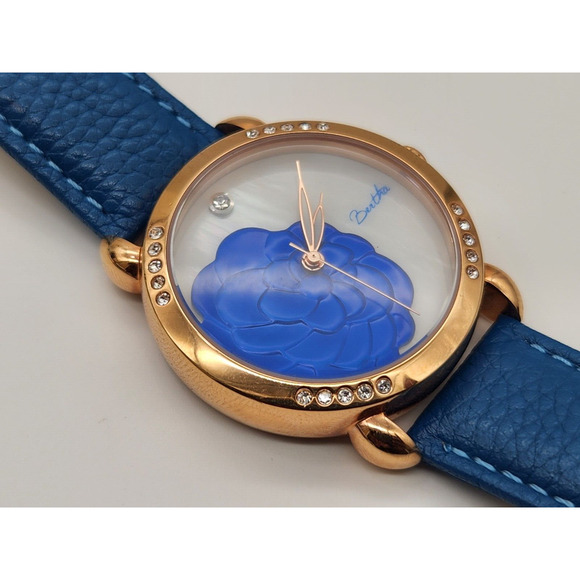 Bertha Quartz Daphne Collection Rose Gold And Blue Leather Watch 38mm - Picture 2 of 11